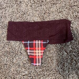 Aerie Women's‎ Burgundy Plaid Thong Underwear Lace Trim Size Small NWT